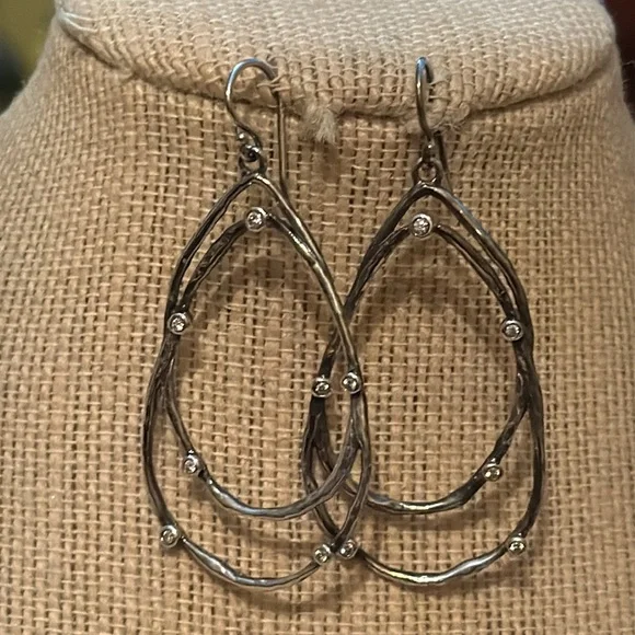 Retired Silpada Sterling Silver Teardrop & Crystal Constellation Earrings W2777 - Picture 2 of 5